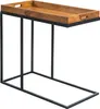 A wooden tray table with a black metal frame against a white background. Produktbild-Vorschau