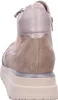 A rear view of a taupe bootie with a thick platform sole. Produktbild-Vorschau