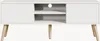 A white TV stand with wooden legs against a white background. Voir les images du produit