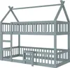 A gray wooden bunk bed with a house-shaped frame and a ladder. Náhled obrázku produktu