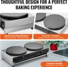 A collage of images showcasing a double-headed electric crepe maker and its features. Náhled obrázku produktu