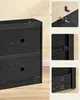 Close-up of a black wooden cabinet with diagrams illustrating assembly features. Náhled obrázku produktu
