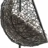 A close-up view of a hanging chair with a woven black frame and beige cushions. Náhled obrázku produktu