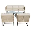 A beige outdoor furniture set with a sofa, two armchairs, and two coffee tables, presented on a white background. Náhľad obrázku produktu