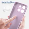 A hand is touching a purple phone case, with fluffy white material in the background. Produktbild-Vorschau