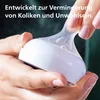 A close-up shot of hands holding a baby bottle nipple, with text overlay. Produktbild-Vorschau