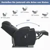 Diagram showing different reclining positions of a recliner chair with corresponding angles and descriptions. Produktbild-Vorschau