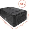 A black foldable cooler box with dimensions indicated. Produktbild-Vorschau