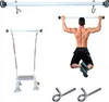 A man performing a pull-up on a bar, with a swing and hardware components shown separately. Produktbild-Vorschau