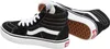 A pair of black Vans Sk8-Hi sneakers with white laces and side stripe, shown from a diagonal angle on a white background. Podgląd zdjęcia produktu