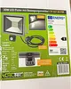 Product packaging for an LED floodlight with a motion sensor. Produktbild-Vorschau