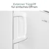 A close-up of a white refrigerator door handle and part of the appliance's side. Produktbild-Vorschau