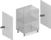 An exploded view diagram showing the assembly of a cabinet with side panels being attached. Produktbild-Vorschau