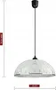 A pendant lamp with a patterned shade is shown against a white background, with measurement indicators. Produktbild-Vorschau