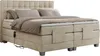 A beige boxspring bed with a headboard and bedding, shown from a diagonal front view. Produktbild-Vorschau