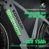 Close-up of an electric bicycle frame showing the battery pack and marketing text. Produktbild-Vorschau