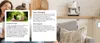 A woman is laughing while holding a globe in her hand, with text boxes containing product information in front of her. Produktbild-Vorschau