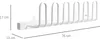 A white metal shoe dryer with dimensions indicated by measurement lines and text. Produktbild-Vorschau