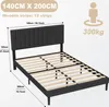 A diagram of a black upholstered bed frame with dimensions and weight capacity indicated. Náhled obrázku produktu