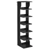 A black, multi-tiered shelf unit with hooks at the top. Náhled obrázku produktu
