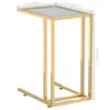 A golden metal side table with a glass top is shown with dimensions indicated by text and lines. Podgląd zdjęcia produktu