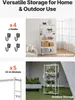 Collage showing a white shelving unit in a living room and outdoors, with close-ups of accessories and shelves. Anteprima dell’immagine prodotto