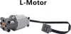 A Lego Technic L-Motor with its connecting cable and plug. Produktbild-Vorschau