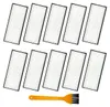 A collection of vacuum cleaner filters and a cleaning brush arranged in a grid on a white background. Produktbild-Vorschau