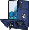A blue phone case with a ring holder and camera cover is displayed from multiple angles. Produktbild-Vorschau