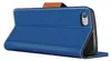 A blue flip case wallet for a smartphone is shown from the back with the flap open. Produktbild-Vorschau