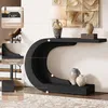 A black C-shaped console table with decorative items on it, set against a light-colored wall and rug. Insets highlight product features. Anteprima dell’immagine prodotto