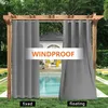 Outdoor curtains hanging on a wooden pergola next to a swimming pool. Produktbild-Vorschau