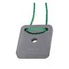 A close-up of a gray square object with a hole in the center, attached to a green string. Produktbild-Vorschau