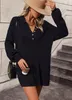ASKSA Damen Strickkleid Revers Knoepfen Einfarbig Geripptes Produktbild-Vorschau 2