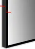 A close-up view of the edge of a black framed mirror, with dimensions indicated by red text. Produktbild-Vorschau