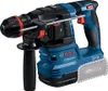 A blue and black Bosch Professional rotary hammer drill with a silver metal rod and red accents, shown against a white background. Voir les images du produit