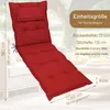 A red garden lounger cushion with measurement annotations. Produktbild-Vorschau