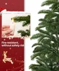 A close-up of a Christmas tree with a hand holding a lit candle next to it, and marketing text about fire resistance. Anteprima dell’immagine prodotto