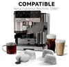 A coffee machine with accessories and drinks, presented on a white background with text overlay. Produktbild-Vorschau
