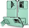 A product shot of a phone case in turquoise, shown from multiple angles, including one with a kickstand deployed. Produktbild-Vorschau