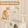 A ginger cat sits on a multi-level cat tree with scratching posts and platforms. Produktbild-Vorschau