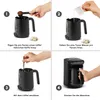 A four-panel collage showing the steps to make Turkish coffee with a Karaca Hatır machine. Produktbild-Vorschau