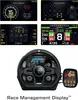 A collage of images showing a racing steering wheel and its various display screens, along with a separate control module. Podgląd zdjęcia produktu