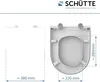 A diagram showing the dimensions of a toilet seat, with a brand logo at the top. Anteprima dell’immagine prodotto