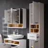 A modern bathroom vanity with a sink, mirror, and storage cabinets. Anteprima dell’immagine prodotto