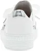 A close-up rear view of a white sneaker with silver accents and white laces. Produktbild-Vorschau