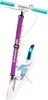 A white kick scooter with purple strap and teal handlebars. Produktbild-Vorschau