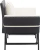Side view of a black rattan sofa with white cushions on a white background. Náhled obrázku produktu