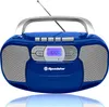 A blue Roadstar boombox with a silver handle is shown against a white background. Voir les images du produit