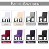 A collage of different colored chair covers for bar stools, with their corresponding color names below each image. Produktbild-Vorschau